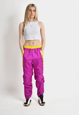 Vintage pink joggers women 90s retro nylon sport shell pants