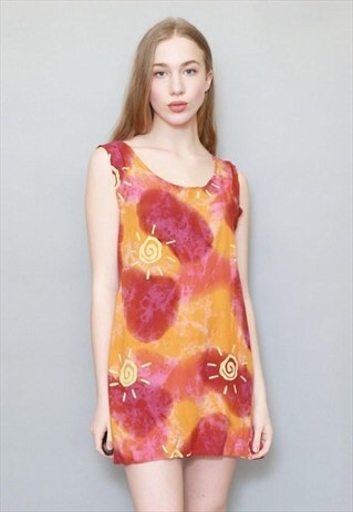 VINTAGE 1990'S ORANGE AND PINK TIE DYE MINI DRESS
