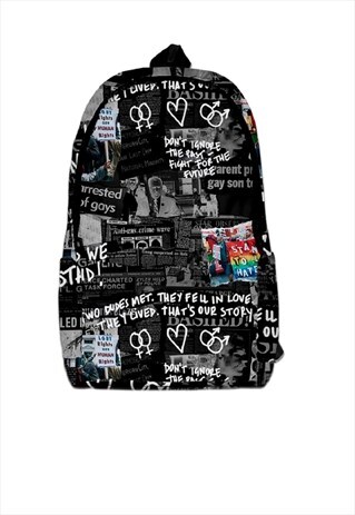 Gay bag LGBT backpack Pride festival graffiti rucksack black