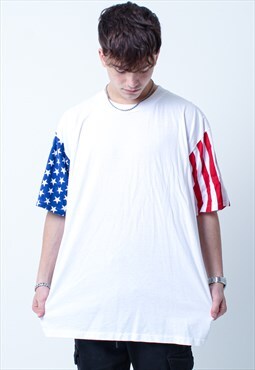 Vintage USA Flag Sleeves Graphic T-Shirt in White XL