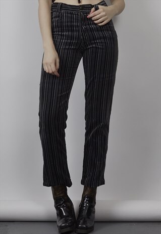 VINTAGE 80'S VERSACE GREY STRIPED VELVET JEANS