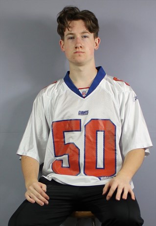 VINTAGE REEBOK NFL JERSEY IN WHITE WITH PRINTED AND EMBROIDE