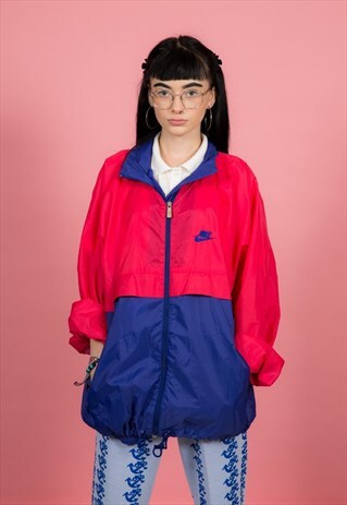 90S VINTAGE RED & BLUE NIKE LIGHT WEIGHT RAIN JACKET SIZE L