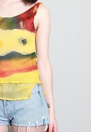 VINTAGE 1970'S BRIGHT YELLOW TIE DYE VEST TOP