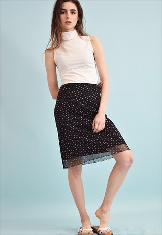 90'S RETRO KITSCH FLORAL PRINT MESH MIDI SKIRT