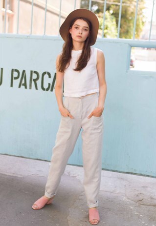 PURE LINEN CERULEAN BLUE TROUSERS