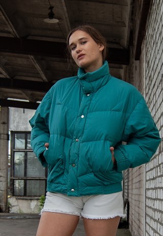 VINTAGE RETRO TURQUOISE BOMBER JACKET