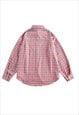 CHECK SHIRT LONG SLEEVE RETRO BLOUSE PLAID PATCH TOP IN PINK
