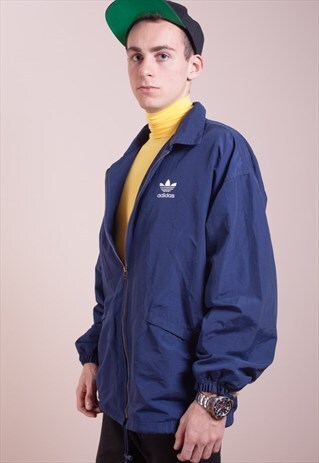 VINTAGE 90S NAVY BLUE TRACKSUIT SHELL JACKET BY ADIDAS