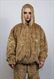 GOLDEN FAUX FUR JACKET HANDMADE DETACHABLE RAVE BOMBER BROWN