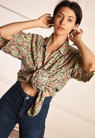 90'S RETRO FLORAL PRINT FESTIVAL PARIS CHIC BLOUSE TOP