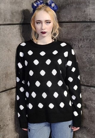 Reversible polka dot sweater dot knit jumper in black white