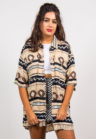 VINTAGE 90'S TRIBAL PATTERN SHORT SLEEVE SHIRT