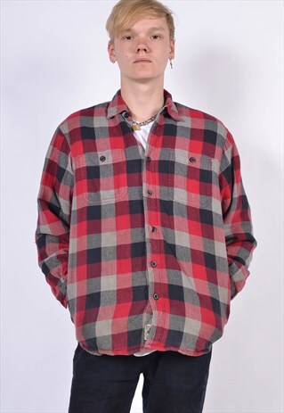 VINTAGE WRANGLER FLEECE LINED CHECK FLANNEL SHIRT RED