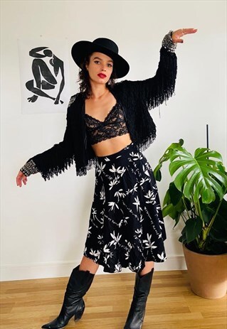 STUDDED BLACK SATIN TASSEL JACKET