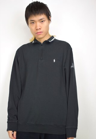 VINTAGE 90S POLO RALPH LAUREN BLACK 3/4 ZIP JUMPER