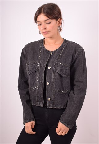 WOMENS VINTAGE DENIM JACKET MEDIUM BLACK 90S