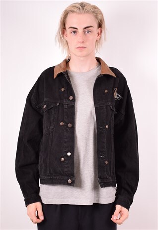 MENS VINTAGE DENIM JACKET LARGE BLACK 90S