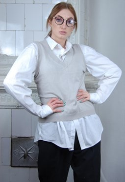 Vintage 90's casual fitting light jumper knit vest in grey