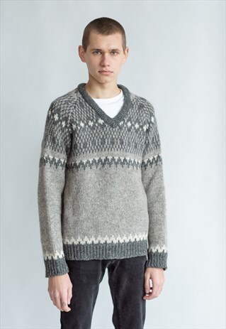 VINTAGE 80S CLASSIC DADS WINTER WOOL JUMPER IN GREY