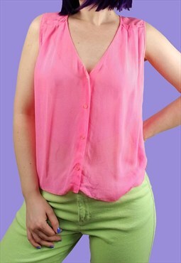 WILFRED Vintage 90's Y2K Sheer Vest Top Blouse in Neon Pink