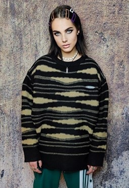Horizontal stripe sweater textured jumper grunge top brown