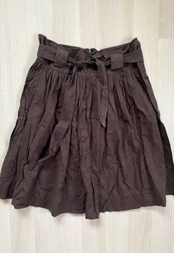 Y2K Brown Belted Linen Midi Skirt