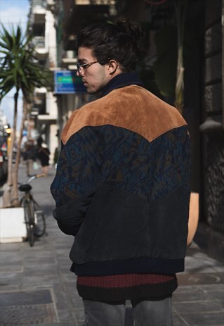 VINTAGE SUEDE AND AZTEC WOOL PULL JACKET '80 COD. 1-98