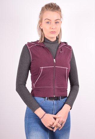NIKE WOMENS VINTAGE HOODIE JACKET SMALL MAROON 90S