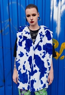 Cow fleece gilet handmade sleeveless hood animal jacket blue