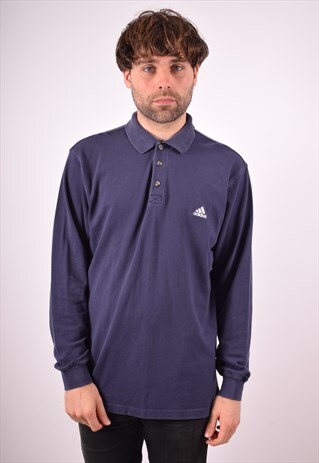 ADIDAS MENS VINTAGE POLO SHIRT LONG SLEEVE LARGE BLUE 90S