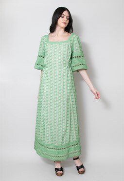 70's Hanro Vintage Ladies Green Short Sleeve Maxi Dress