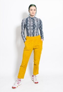 Vintage 90s stretchy slim corduroy trousers in yellow