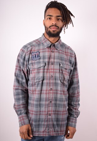 MUSTANG MENS VINTAGE SHIRT XL GREY CHECK 90S