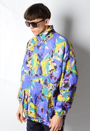 VINTAGE 80S COLOURFUL ABSTRACT 1/2 ZIPPER SKI JACKET