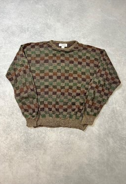 Vintage Abstract Knitted Jumper Patterned Grandad Sweater