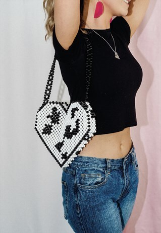 COW PRINT HEART BEAD BAG