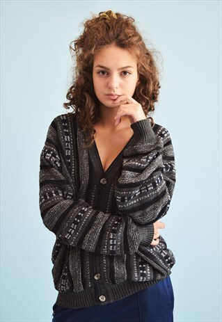 90'S RETRO STRIPED OVERSIZED GRANDADS KNIT CARDIGAN