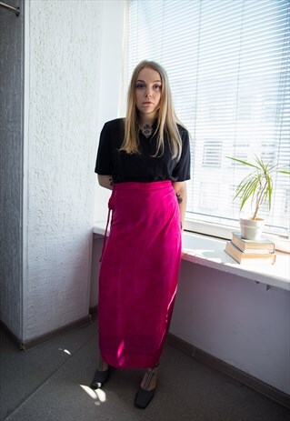 VINTAGE 80'S HOT PINK PATTERNED WRAP SKIRT