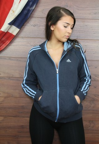VINTAGE ADIDAS 90'S HOODIE NAVY SMALL 38