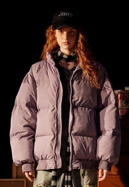 Quilted puffer padded utility bomber grunge jacket in purple