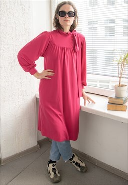 Vintage 70's Pink Puff Sleeved Midi Dress