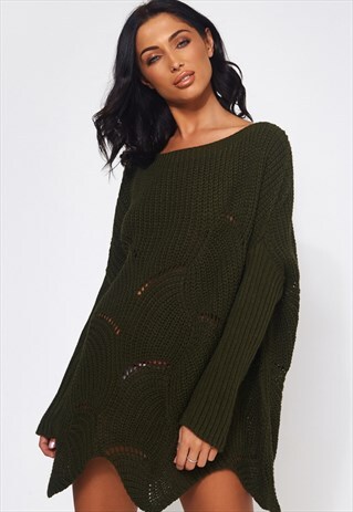 ELOISE KHAKI RIBBED SLEEVE JUMPER