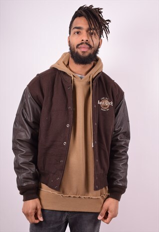 HARD ROCK CAFE MENS VINTAGE BOMBER JACKET SMALL BROWN 90'S