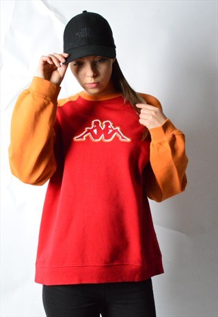 VINTAGE 90S RED ORANGE EMBROIDERED KAPPA SWEATSHIRT