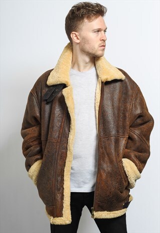VINTAGE SUEDE AVIATOR FLEECE SHEEPSKIN JACKET COAT