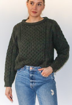 Green Chunky Knit Pure Wool Irish Aran Jumper