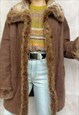 VINTAGE SUEDE AFGHAN COAT IN BROWN WITH FUR COLLAR AND CUFFS