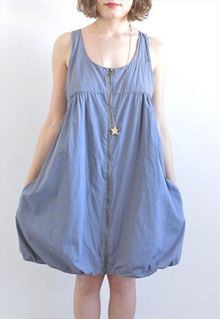VINTAGE 90'S BUBBLE BOTTOM FULL ZIPPER SUMMER VEST DRESS