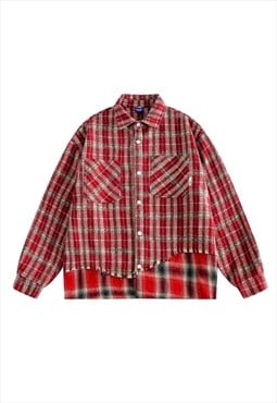 Check woolen jacket retro wash lumberjack bomber in red